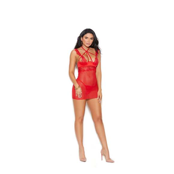 Mesh and eyelash lace babydoll with underwire demi cups, strappy front - Picture 1 of 2